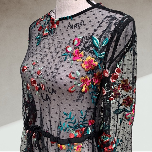 ZARA floral embroidered long sleeve top MED - Picture 5 of 13